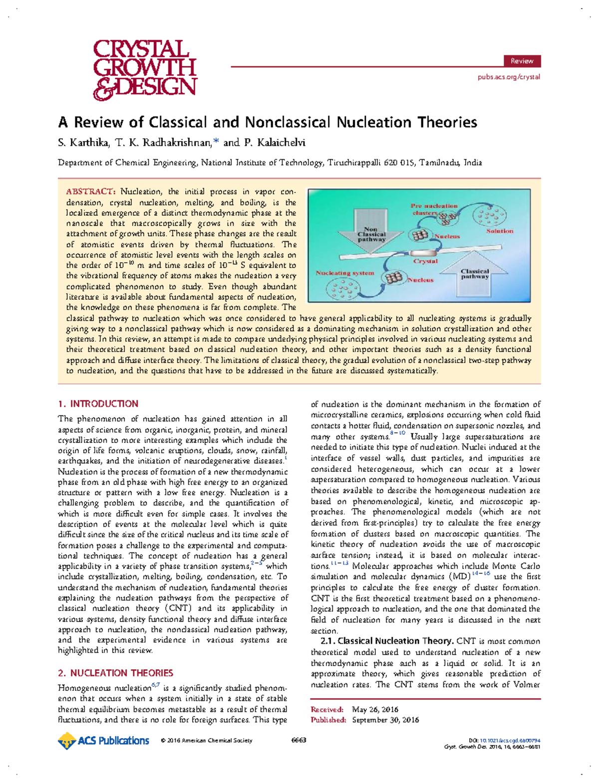 A Review on Classical and Nonclassical Nucleation Theories (CHE 620 ...