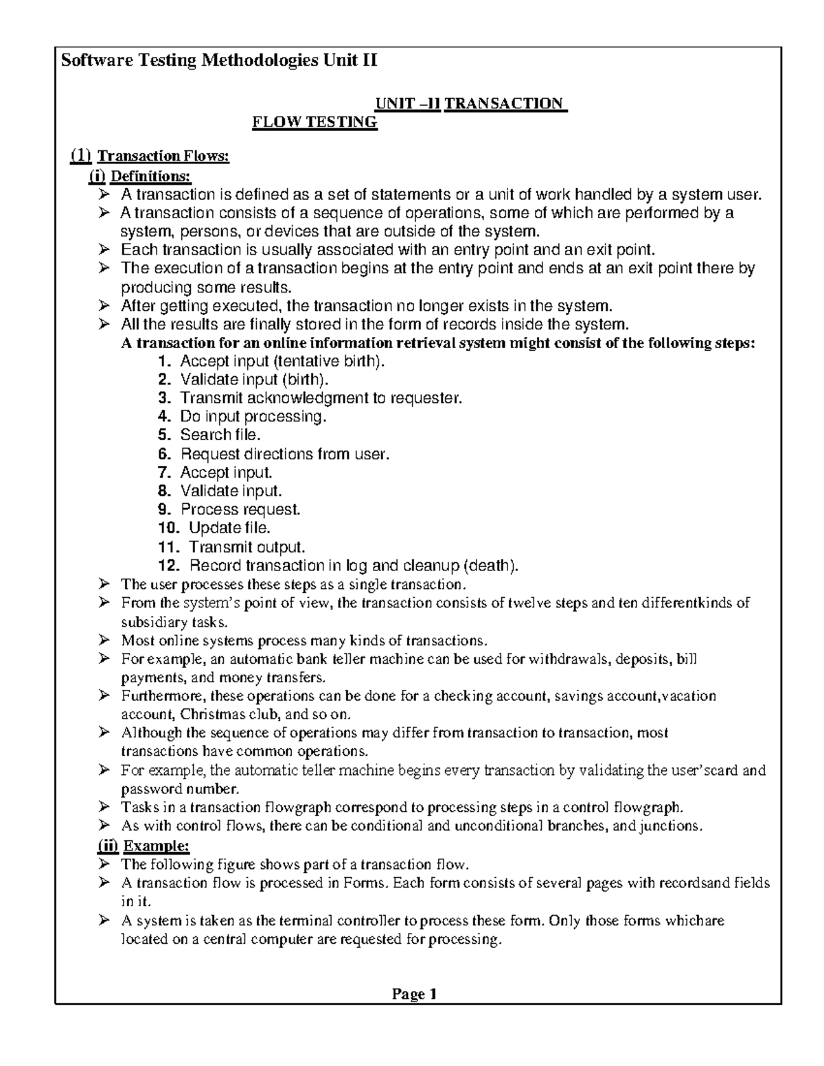 Software Testing Methodologies STM R19 Unit II: Transaction Flow ...
