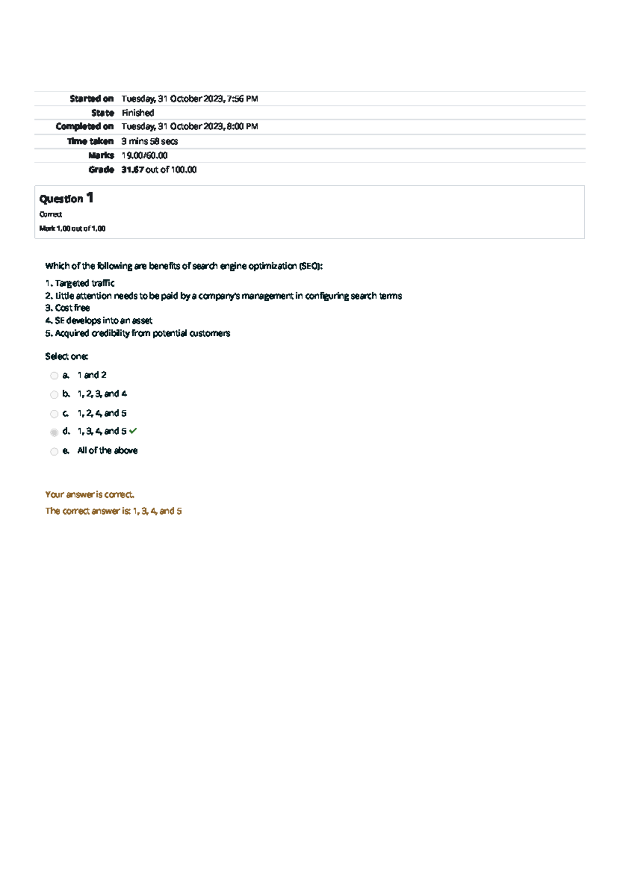 Quiz Attempt Review for Course Code: SEO101 - Studocu