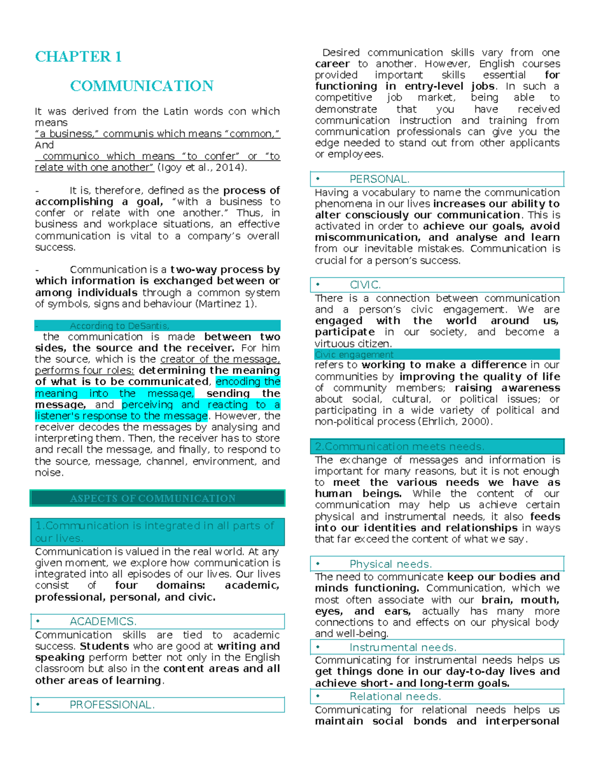Purposive COM- Midyearlvl 1 - CHAPTER 1 COMMUNICATION It was derived ...