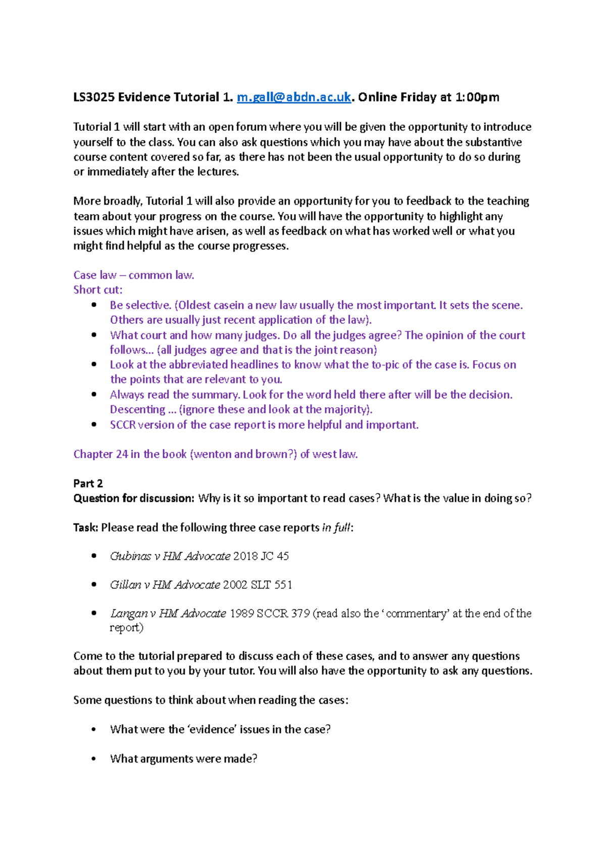 Tables of Cases, Legislation, and Readings for Evidence Law