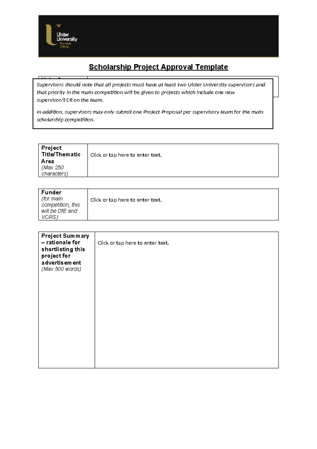 PhD Project Approval Template - Ulster University Guidelines - Studocu