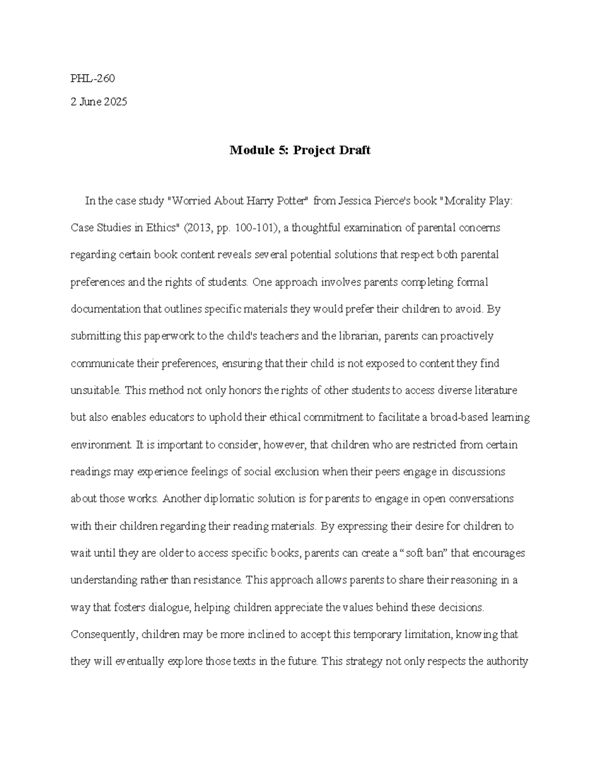 PHL-260 Module 5: Case Study on Parental Guidance in Literature - Studocu