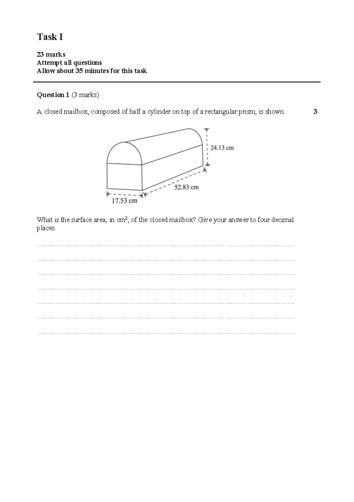 Pre-trial Mini Tasks - Task I: Surface Area & Probability Problems ...