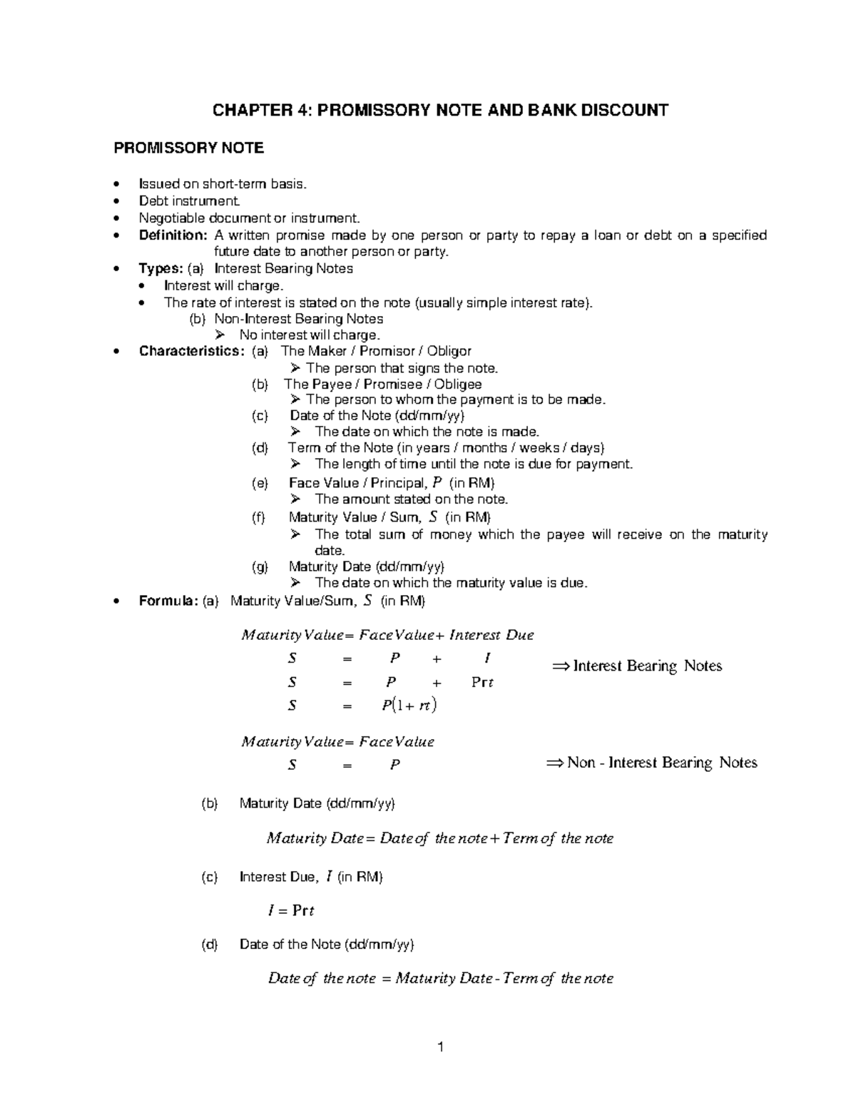 Chapter 4: Promissory Notes & Bank Discount Concepts Explained - Studocu