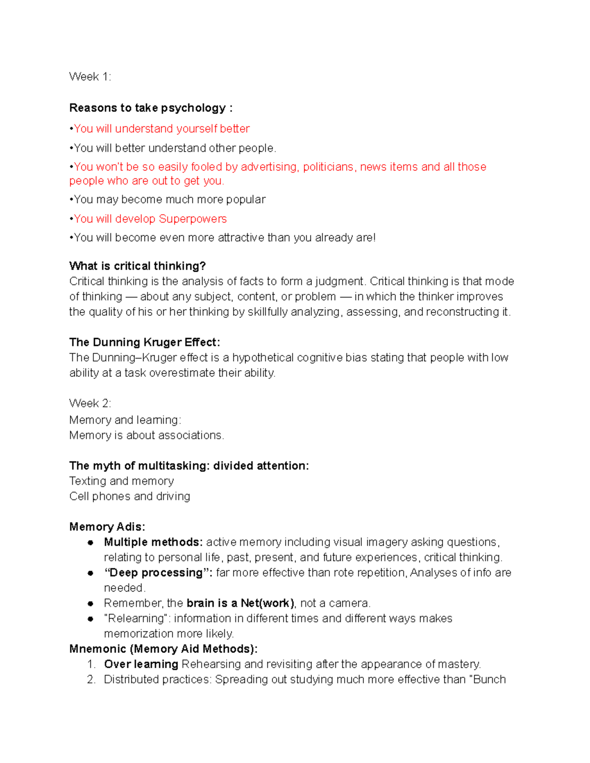 Psychology 101 Lecture Notes: Understanding Mind & Behavior - Studocu