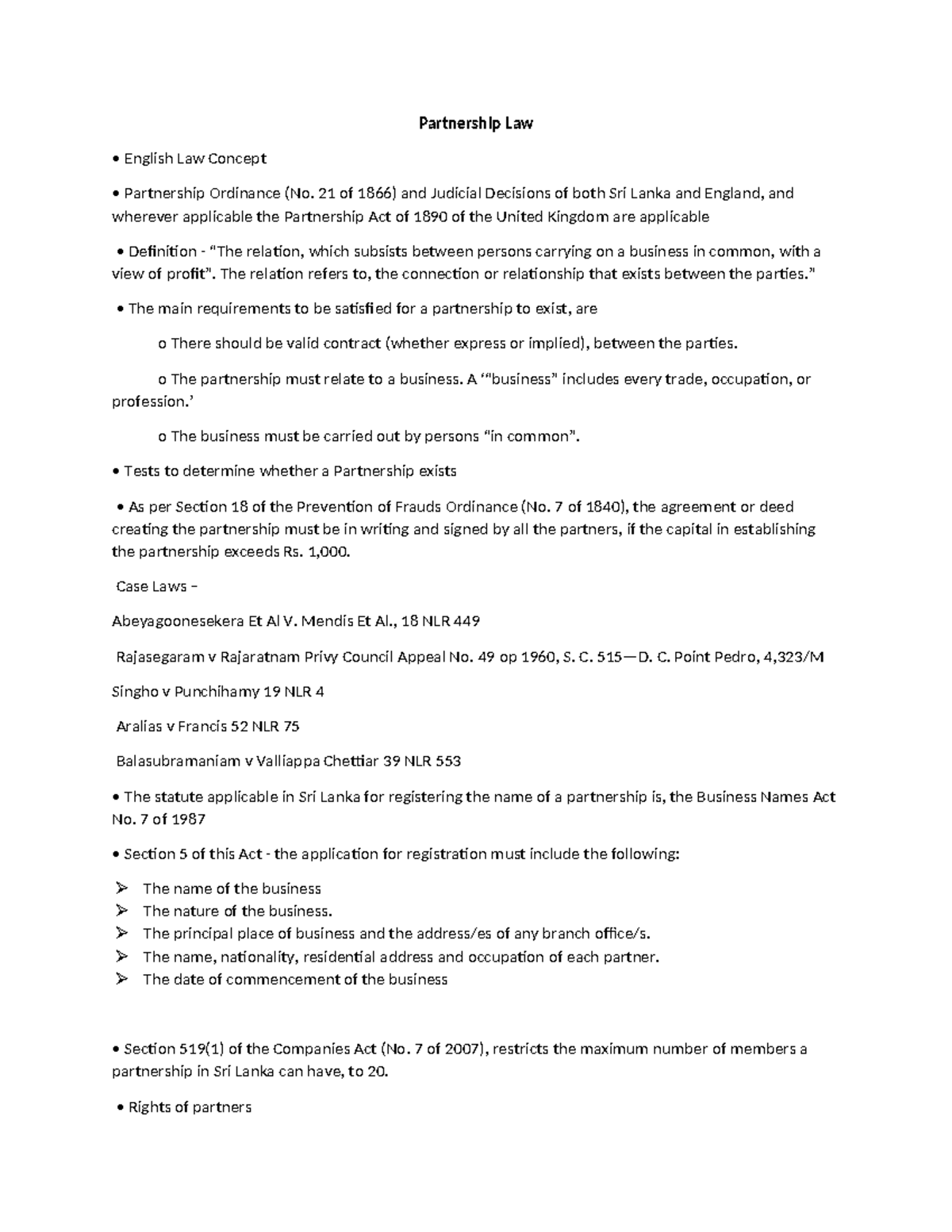 Partnership Law Overview (LA1): Key Concepts and Case Studies - Studocu