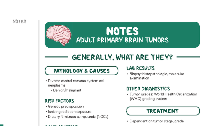 Adult Primary Brain Tumors: Pathology, Diagnosis, and Treatment Notes ...