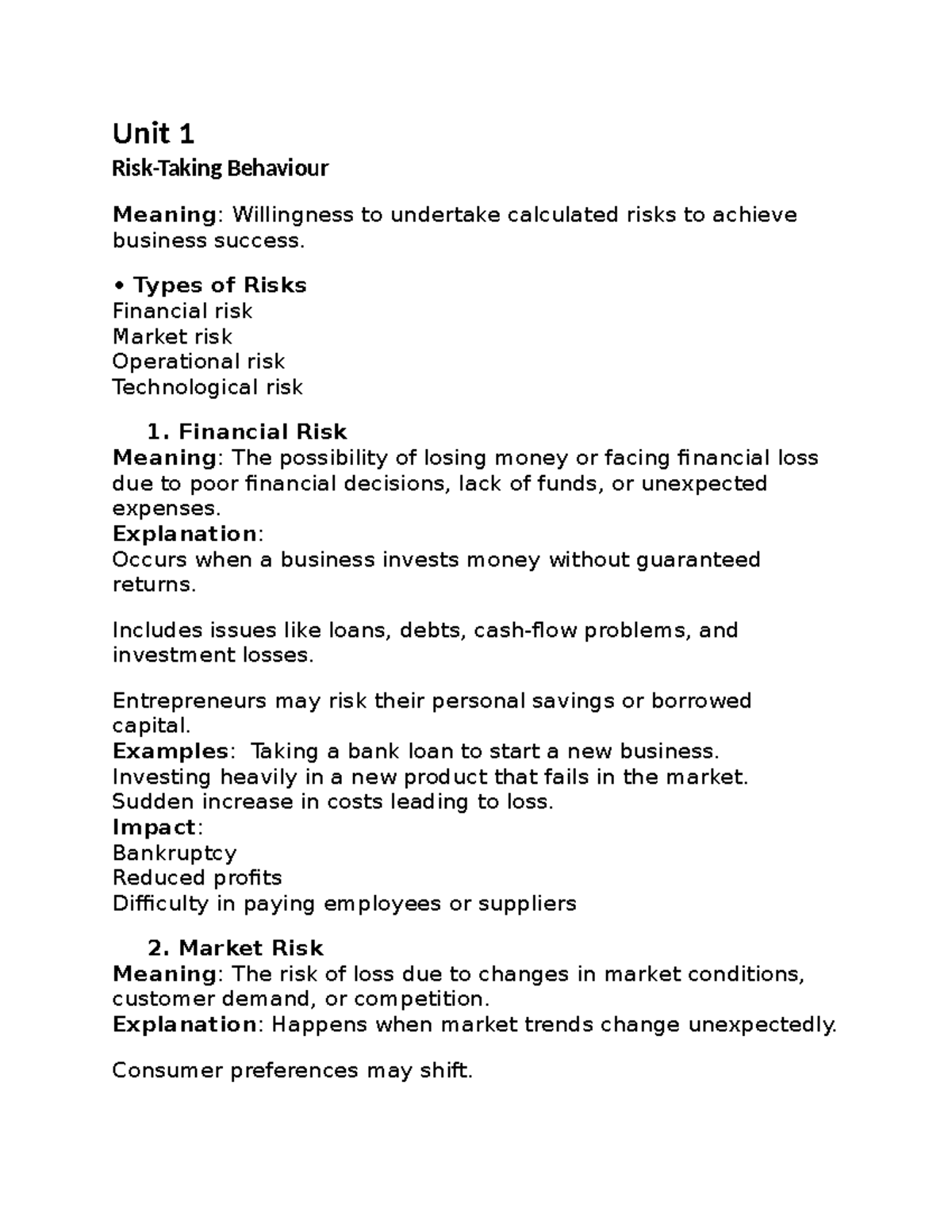 Unit 1: Understanding Risk-Taking Behaviour in Business - Studocu