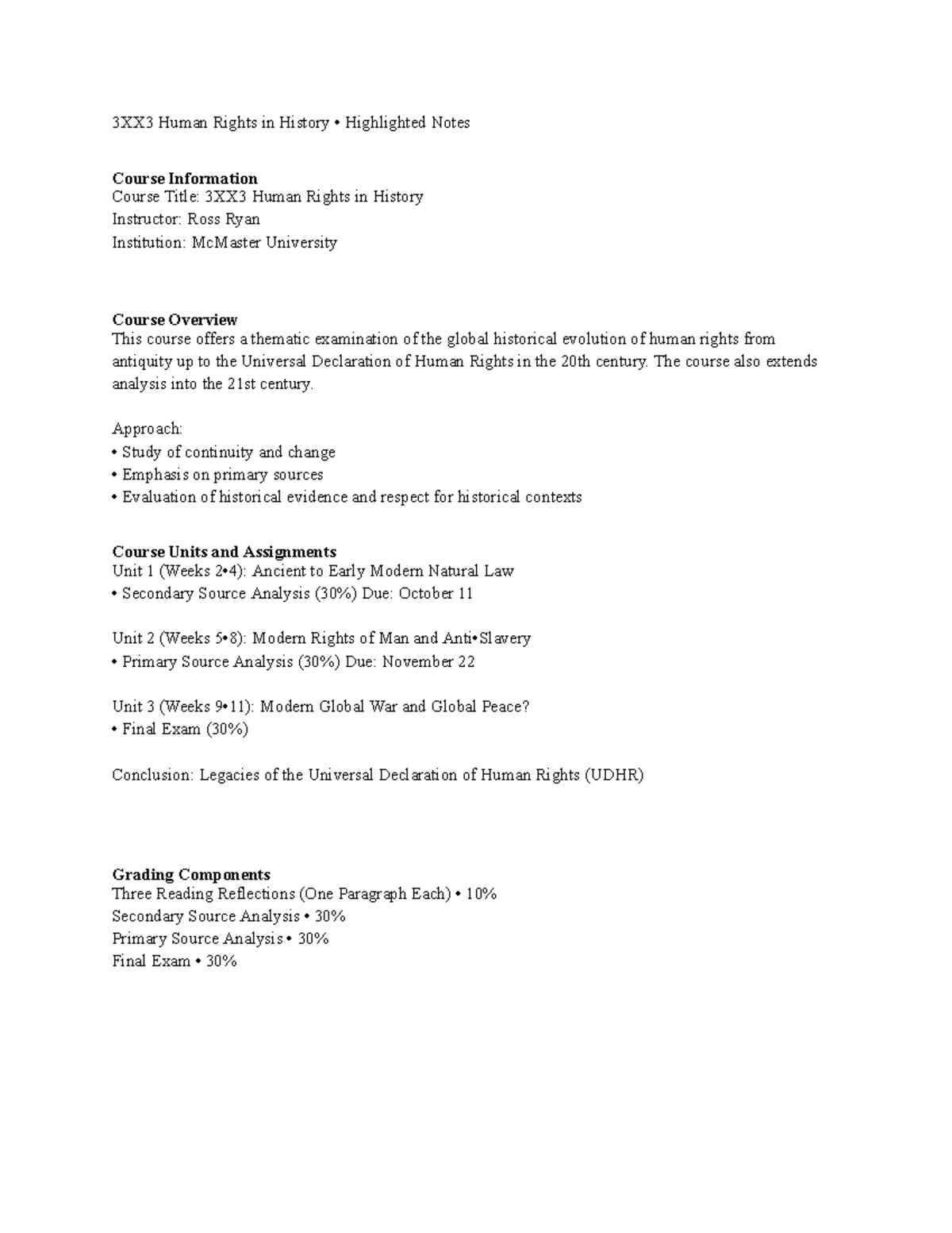 3XX3 Human Rights in History: Comprehensive Study Notes for 2024 - Studocu