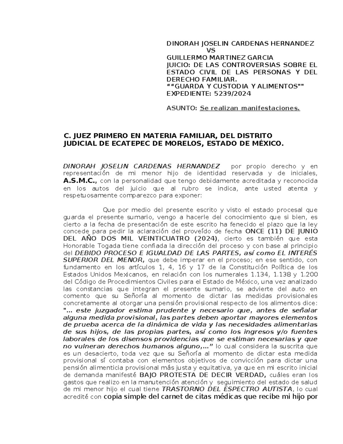 Solicitud de Modificación de Medida Provisional de Alimentos - EDOMEX - Document Preview