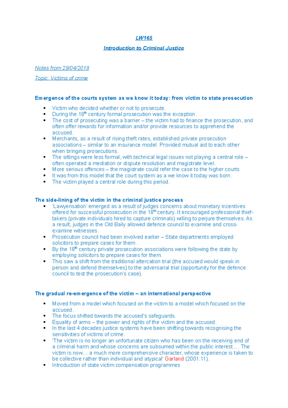 LW: Notes on Victims of Crime in Criminal Justice Systems - Studocu