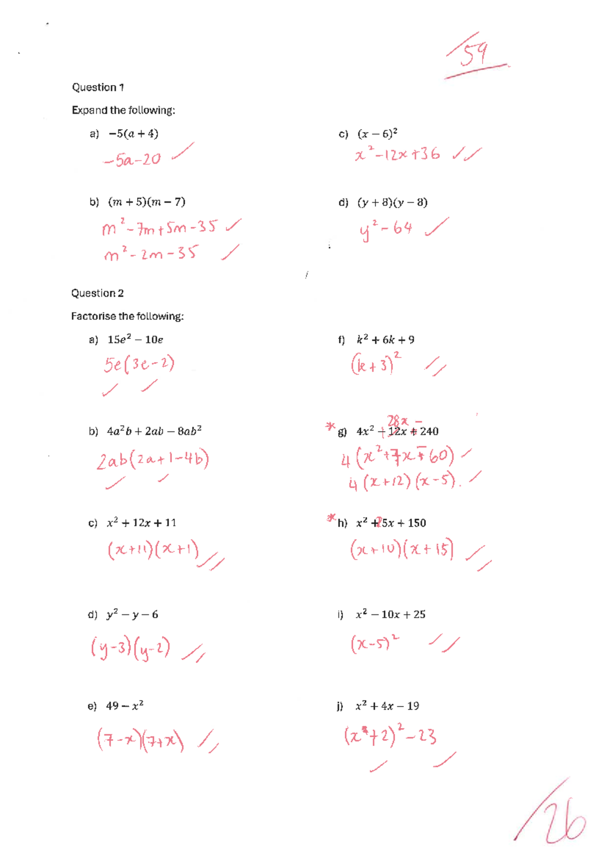 Practice Test Answers - 59 Question 1 Expand the following: a) c) (x 6 ...
