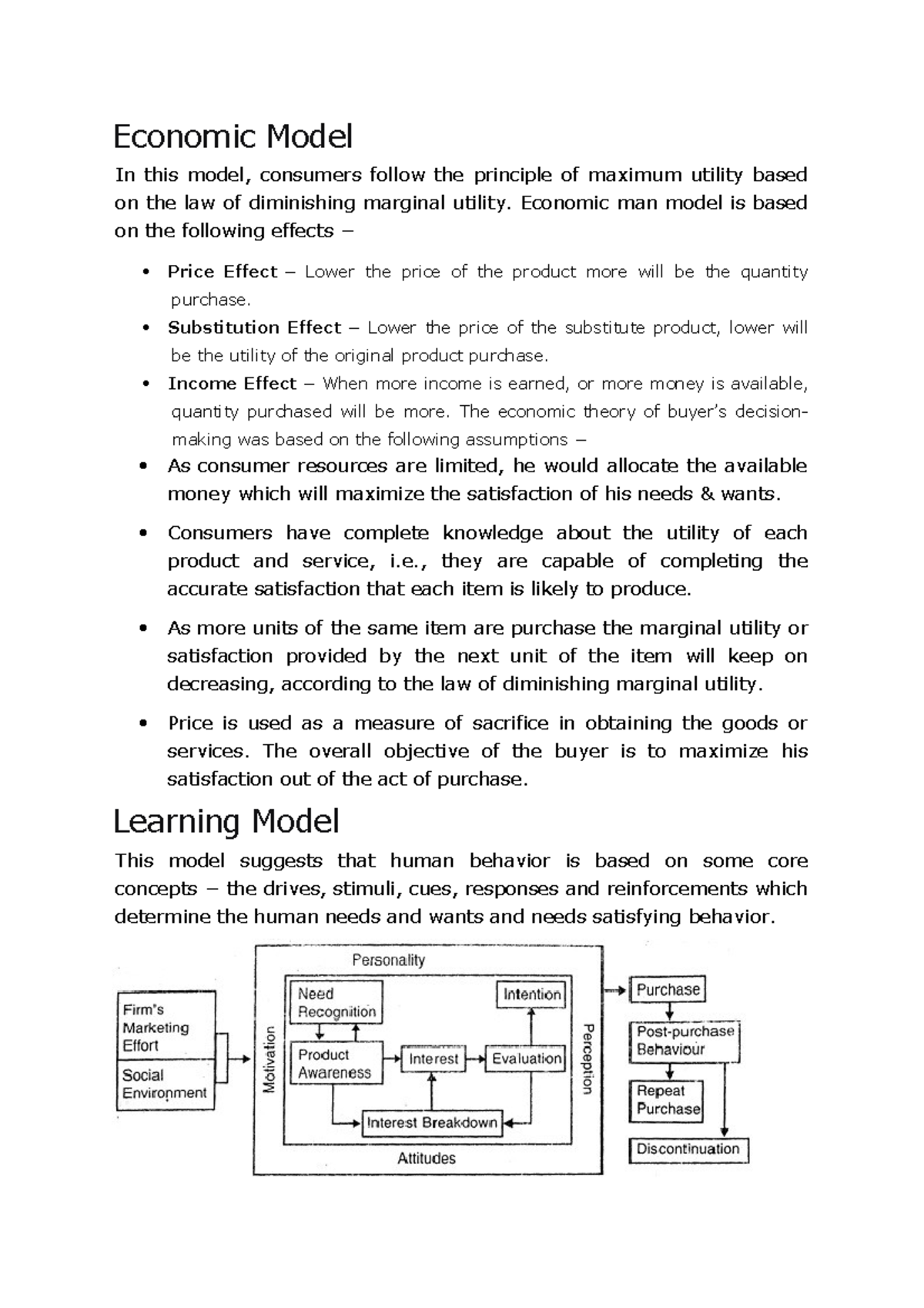 Unit 5 - Lecture Notes on Economic, Learning & Consumer Behavior Models ...