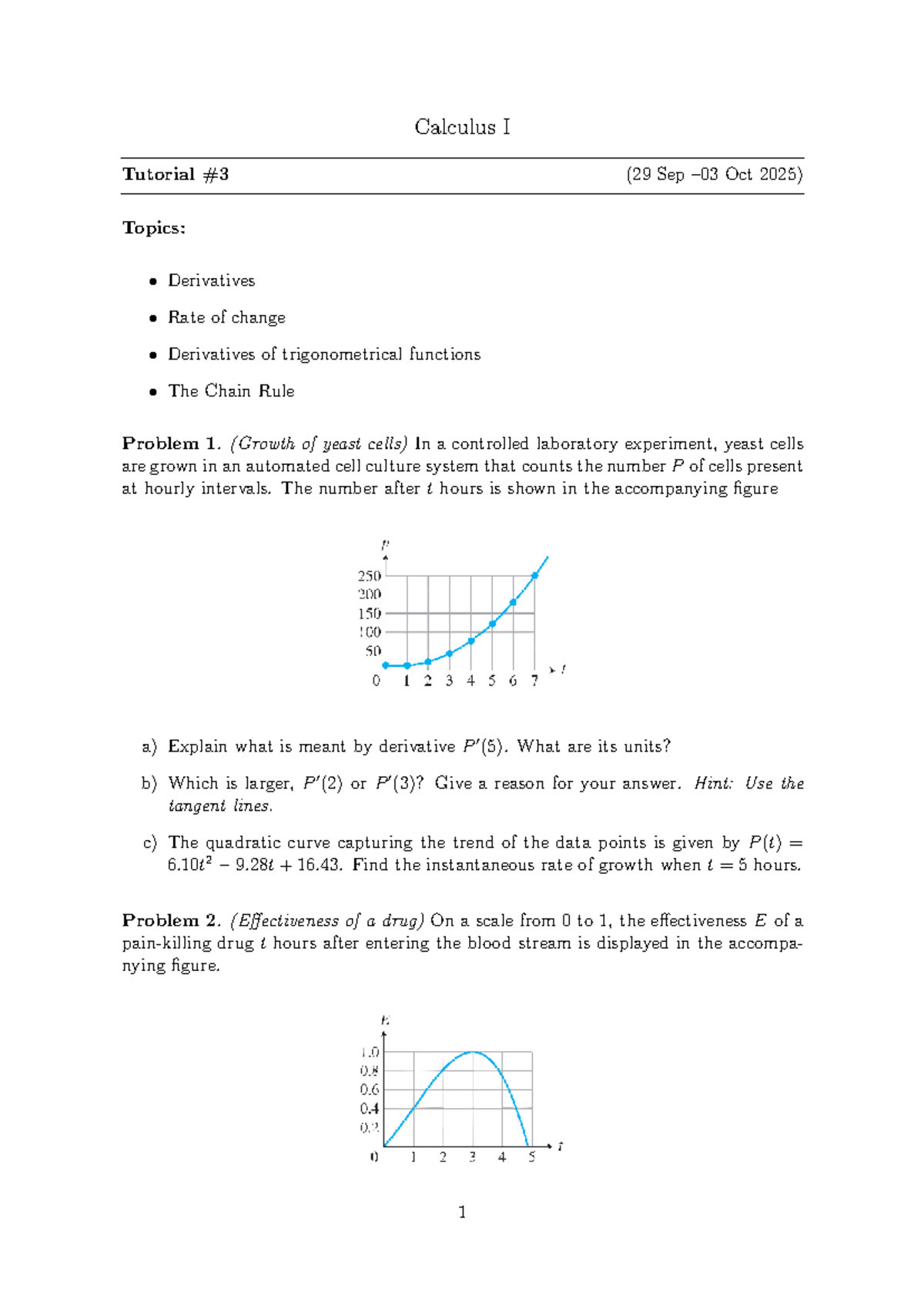AY 2025-26 Calculus I - Tutorial #3: Derivatives & Applications - Studocu
