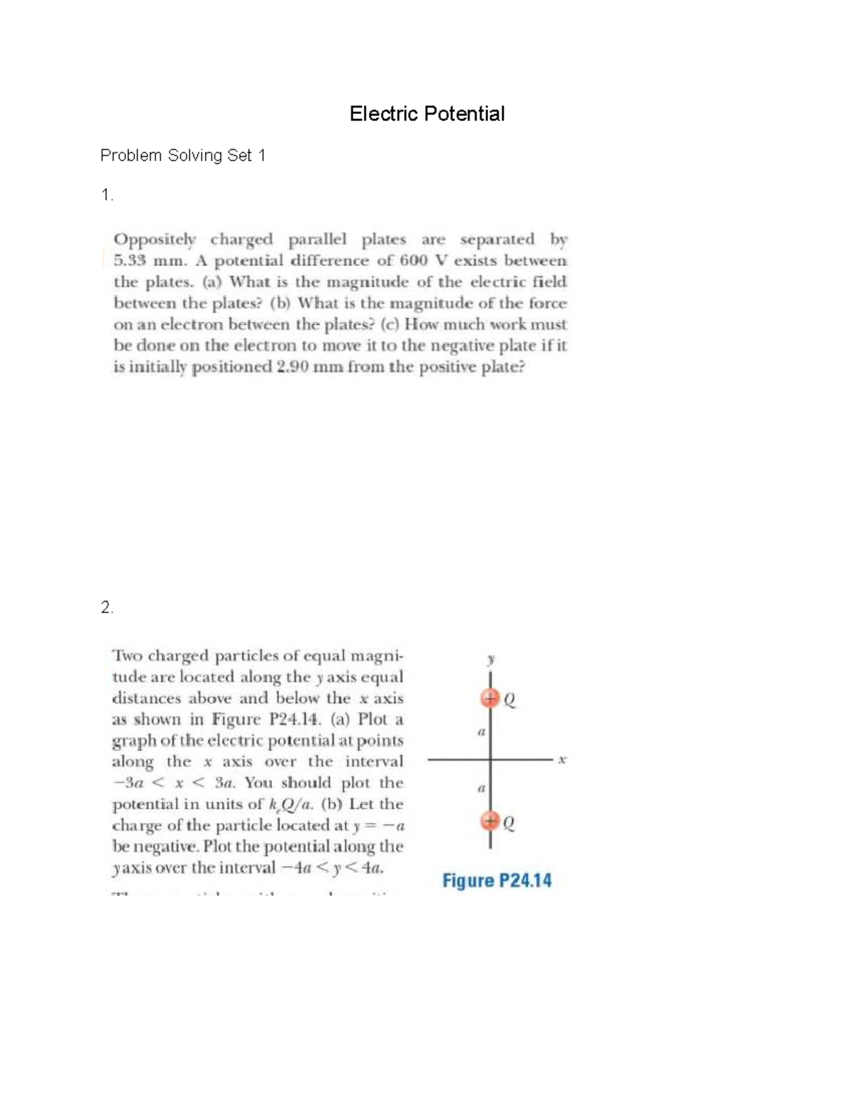 Electric Potential Problem Solving Set 1 & 2 - Physics 101 Handout ...