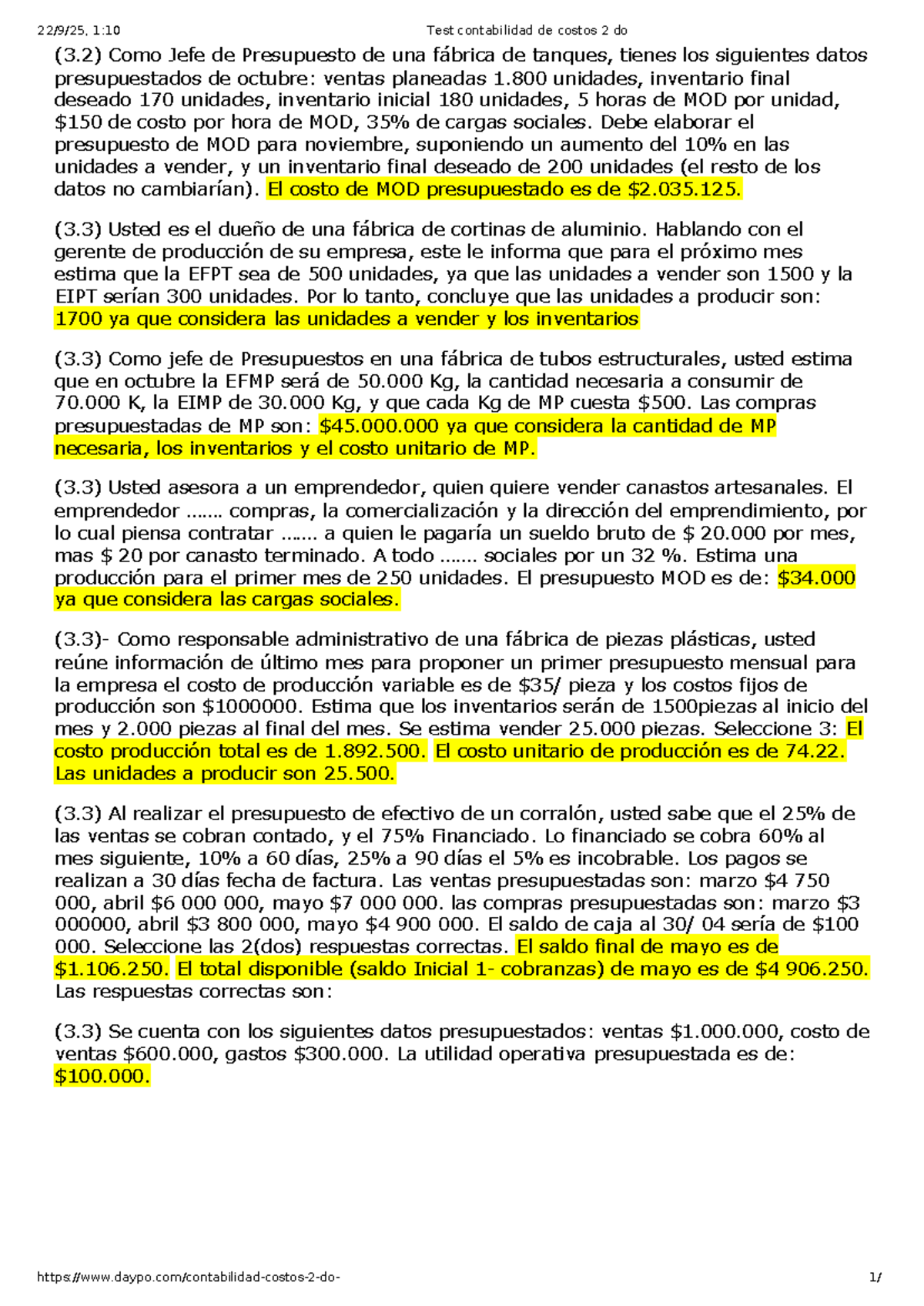 Test Contabilidad de Costos 2do Parcial (1:10 p.m.) - Studocu