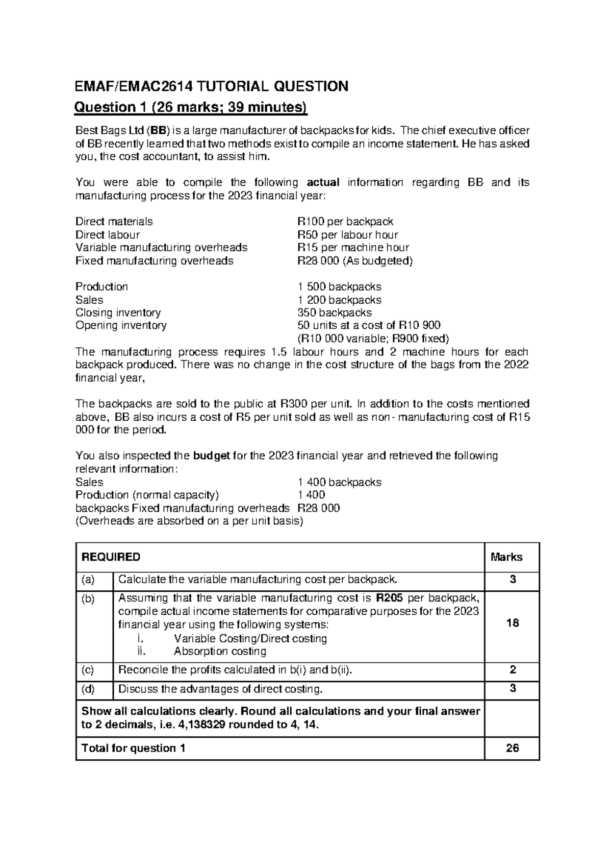 EMAF2614 EMAC2614 Tutorial Question 1: Income Statement Analysis - Studocu