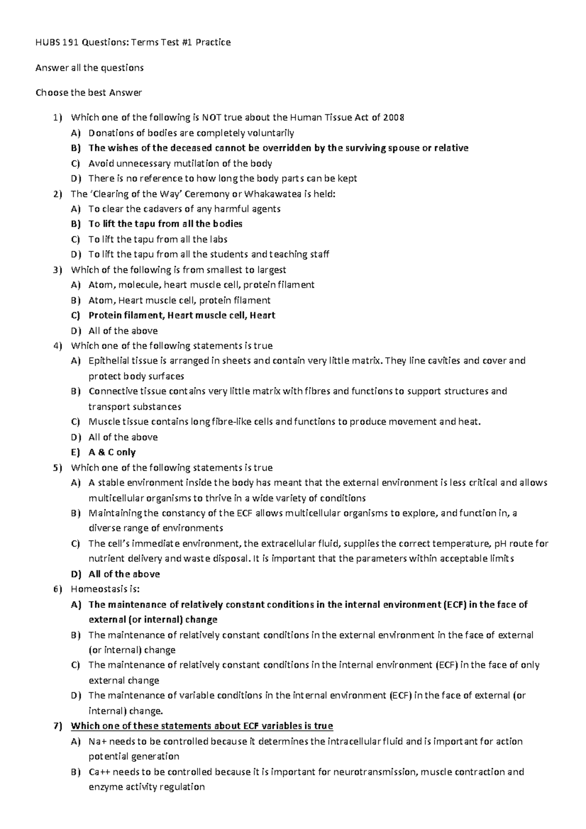 HUBS 191 Progress Test Practice Questions and Answers - Studocu
