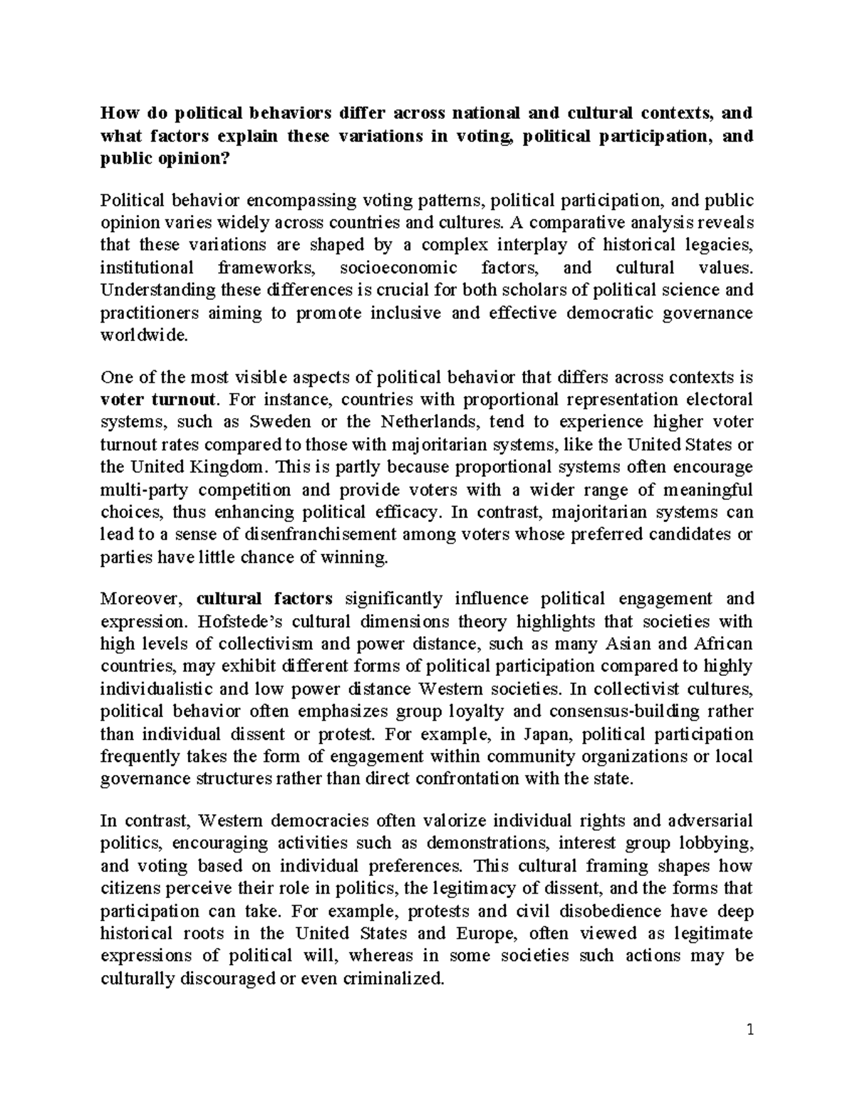 Comparative Study of Political Behavior Across Cultures and Nations ...