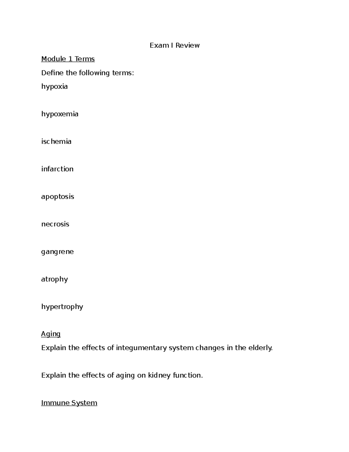 Patho 101: Exam I Review of Key Terms and Concepts - Studocu