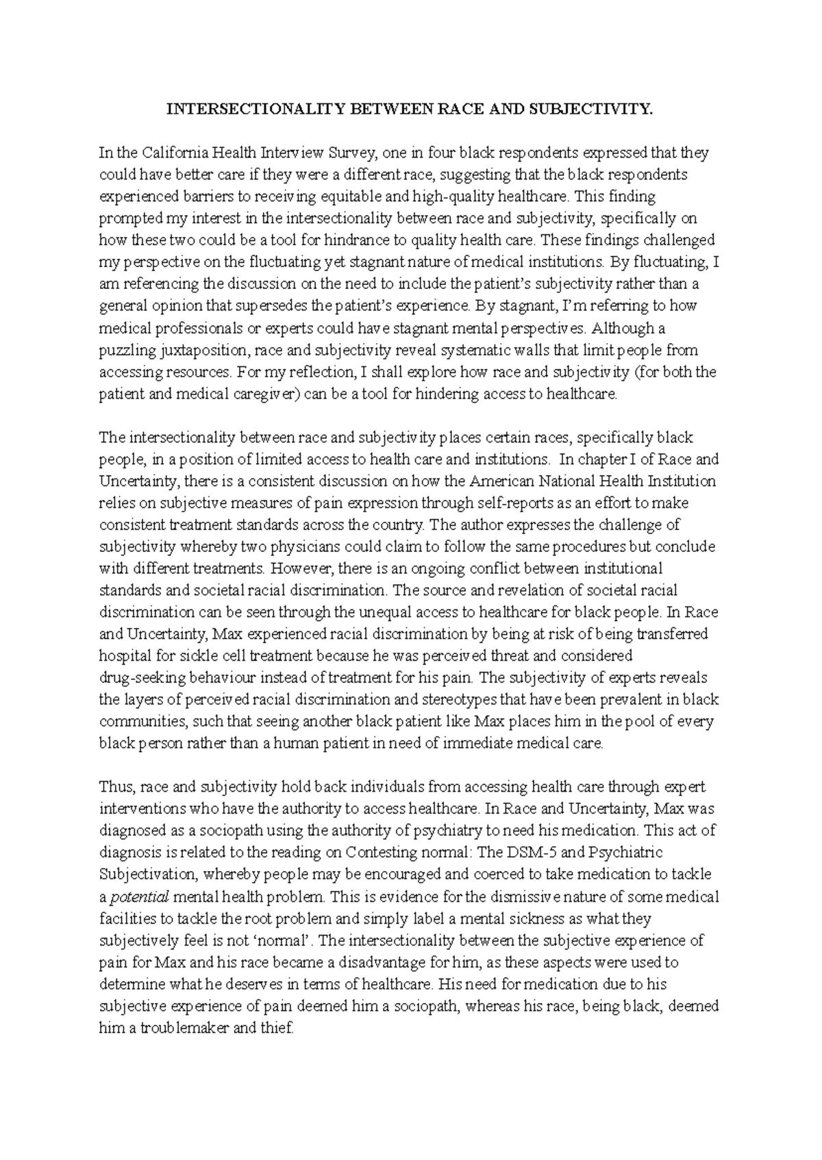 Intersectionality of Race and Subjectivity in Healthcare Access - CHDV ...
