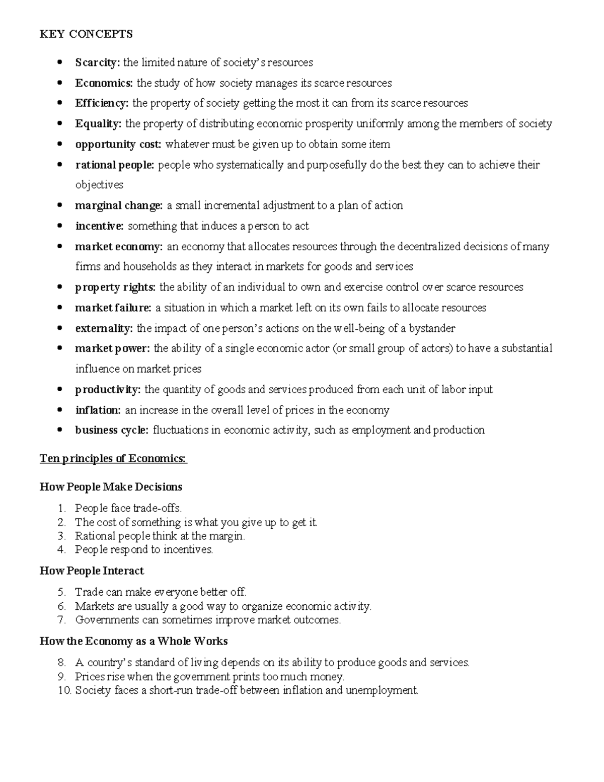 Key Economic Concepts Overview - Economics 101 Notes - Studocu