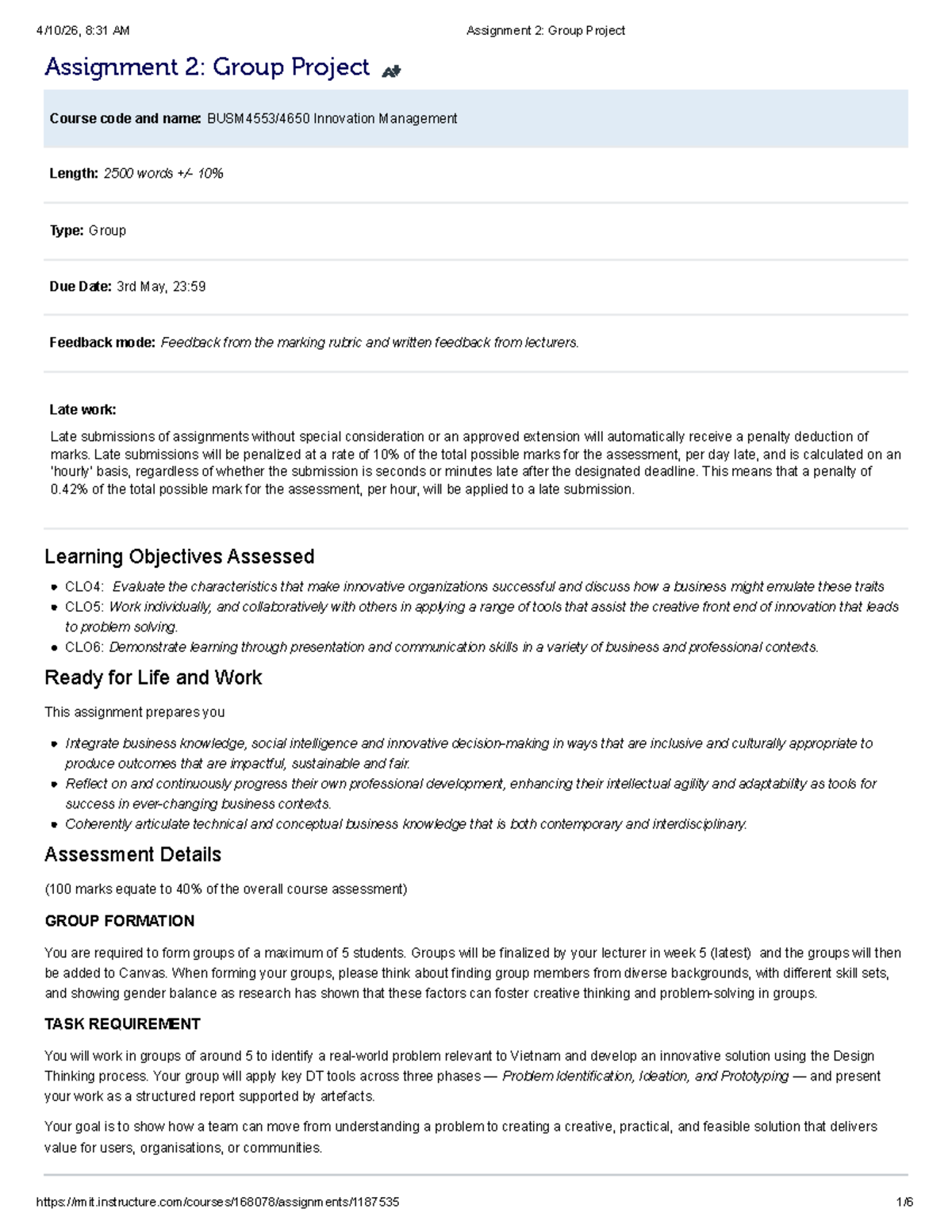 Assignment 2: Group Project in Innovation Management - Studocu