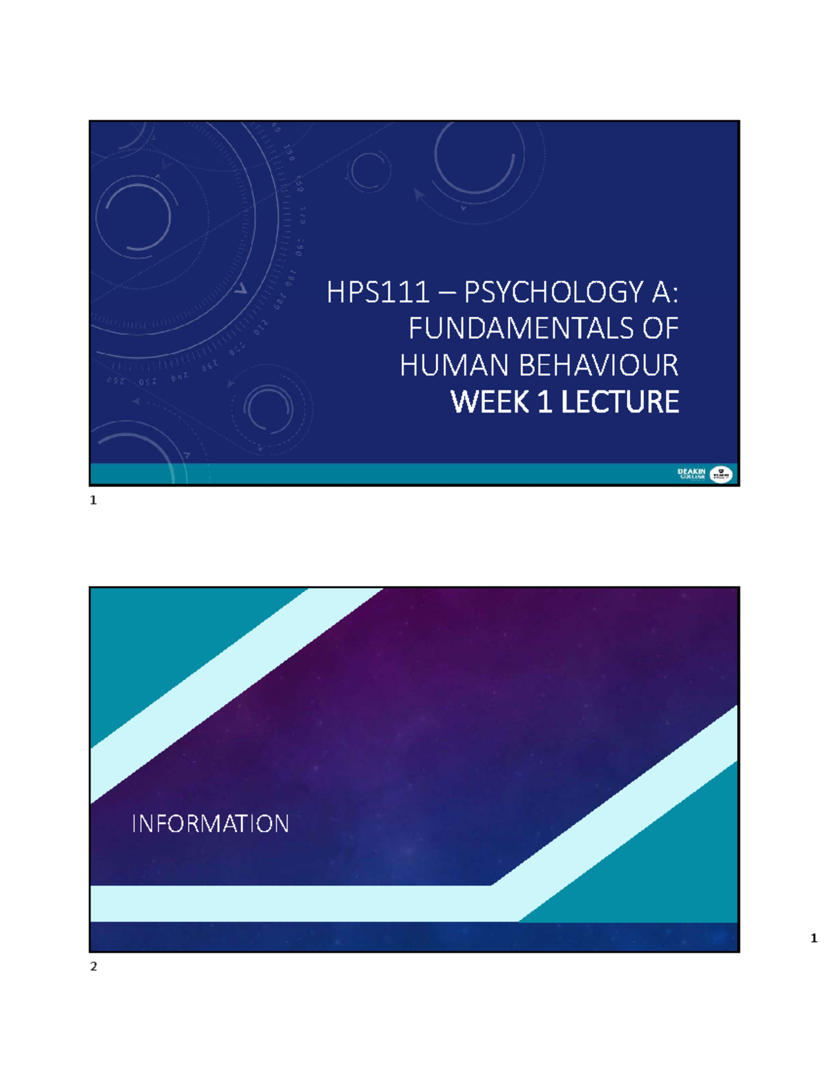 HPS111 - Psychology A: Week 1 Lecture Notes & Activities Overview - Studocu