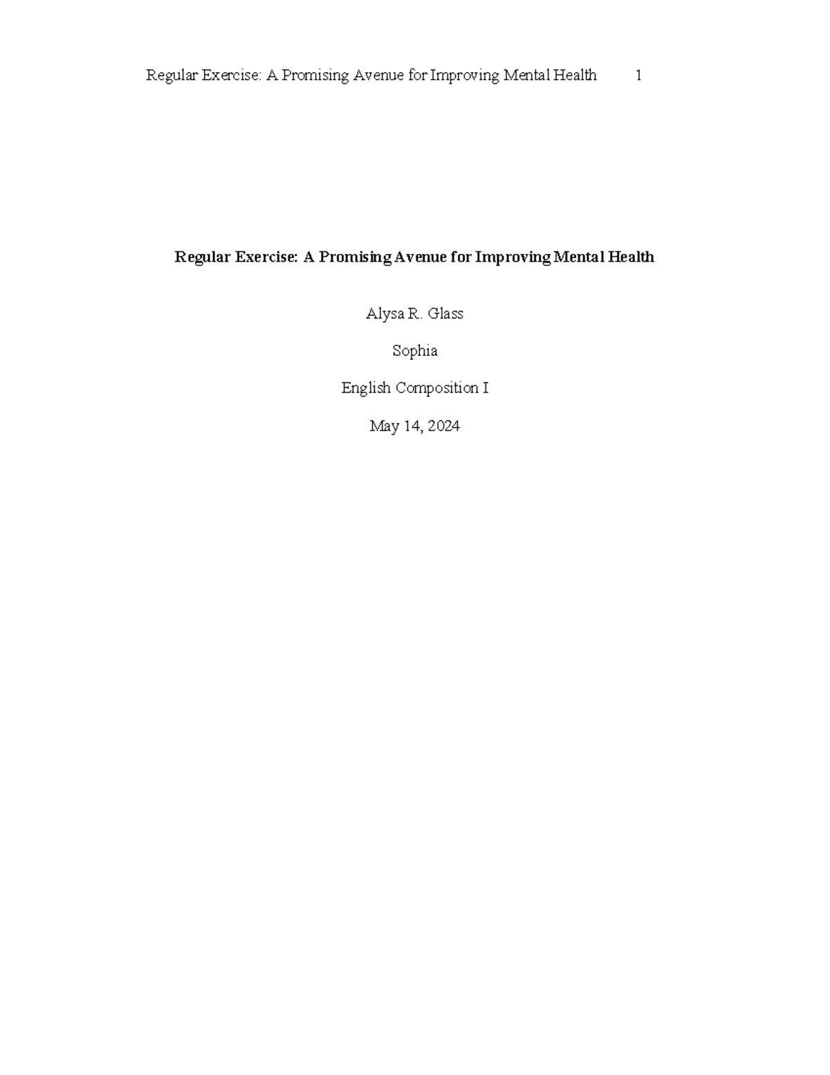 ENG 101: Argumentative Essay on Regular Exercise and Mental Health ...