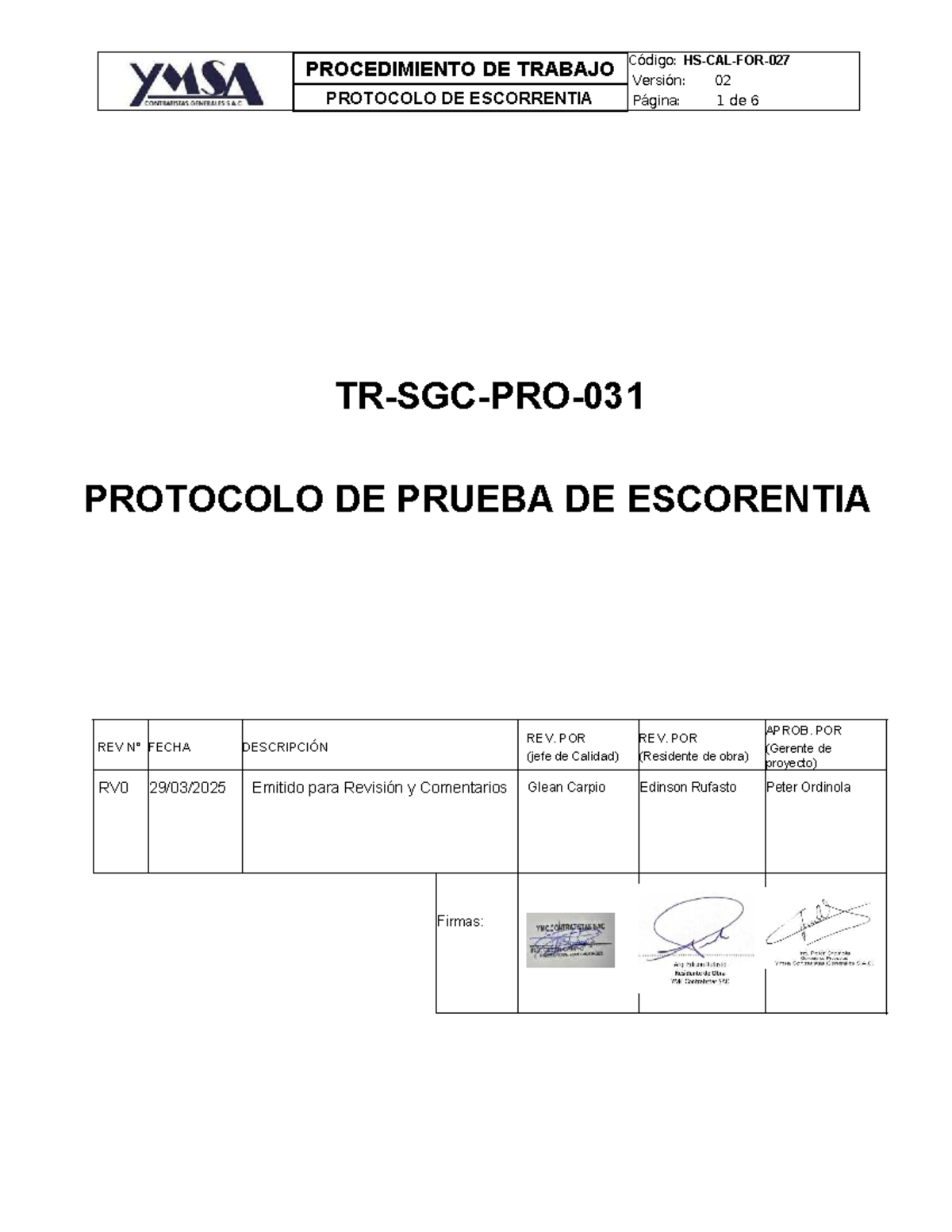Procedimiento de Prueba de Escorrentía - Protocolo 02 - Document Preview