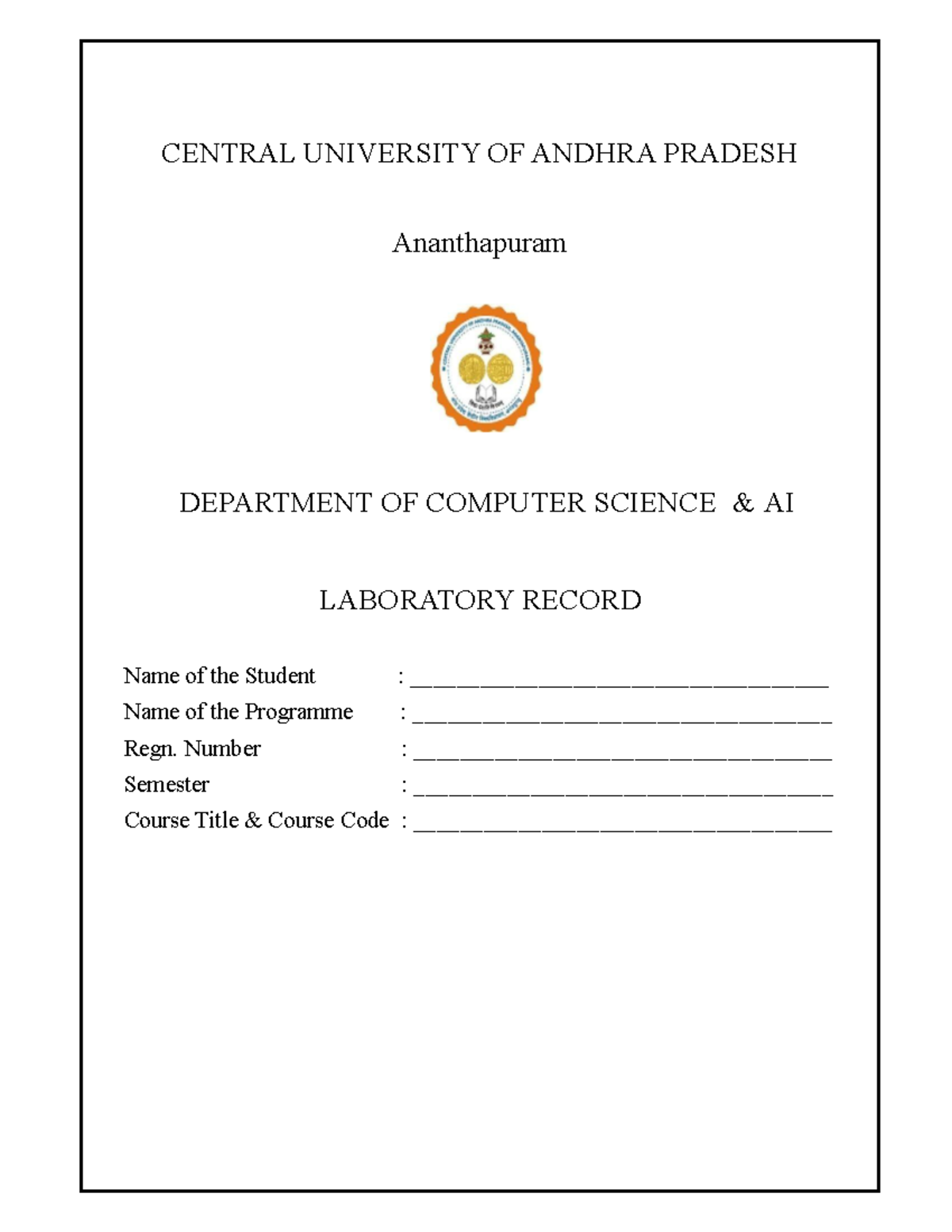 BTech AI Lab Record - Central University of Andhra Pradesh - Studocu