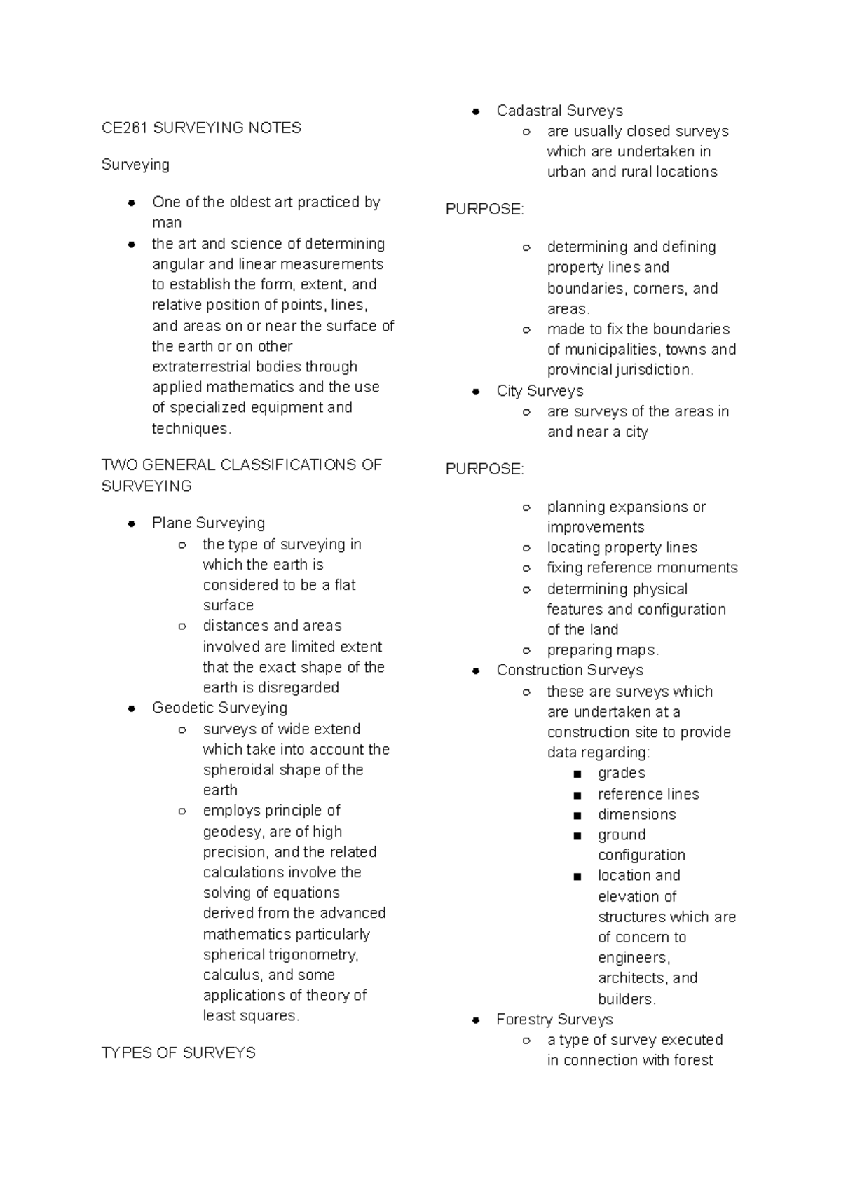 CE261 Surveying 1 - Comprehensive Study Notes - Studocu