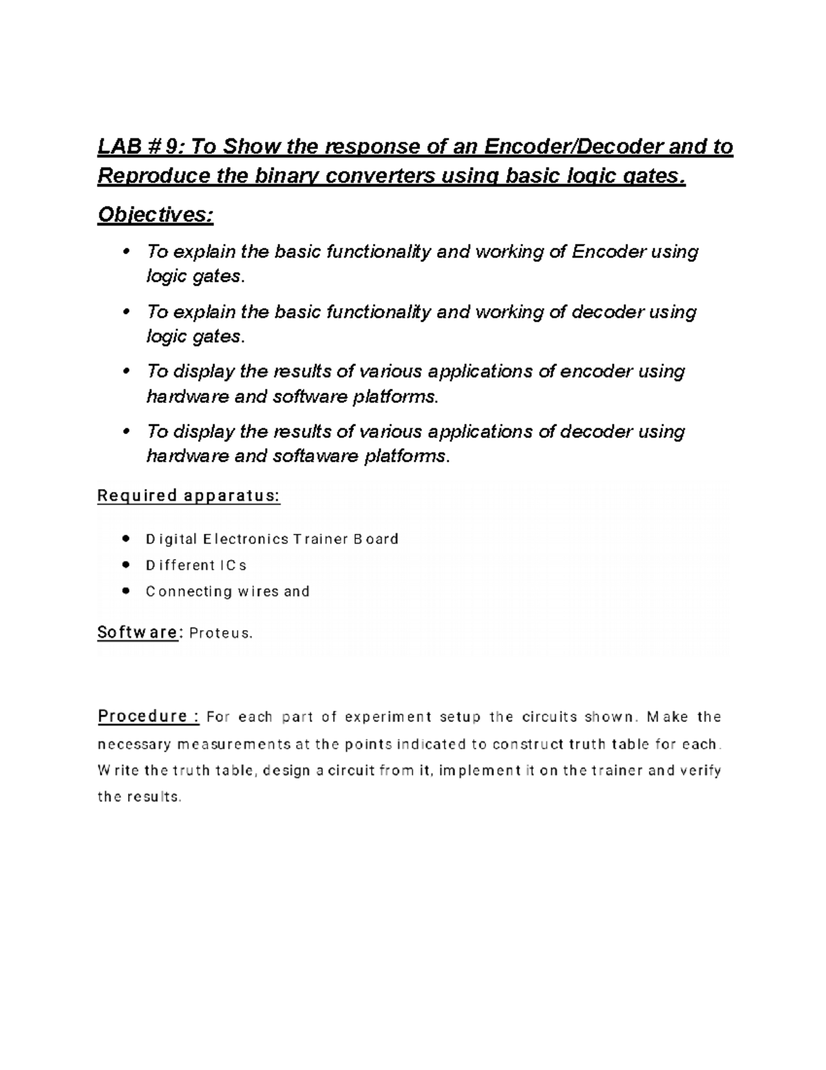Lab 9: Encoder/Decoder Response & Binary Converters in DLD 3 - Studocu
