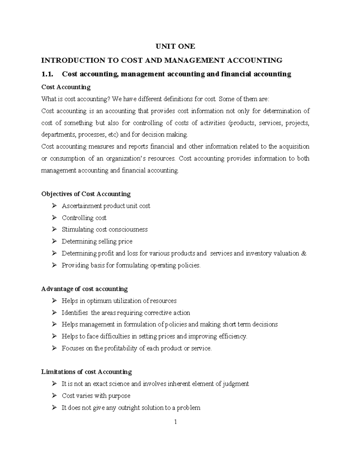 Chapter 1 - Introduction to Cost and Management Accounting (ACCT 101 ...