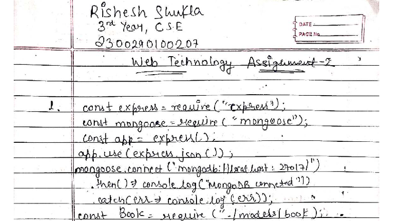 CSE Final Exam Review: Mongoose Connection & Requirements - Studocu