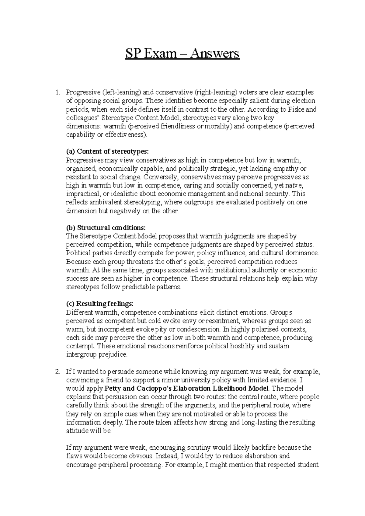SP Take Home Exam Answers: Social Psychology Insights - Studocu
