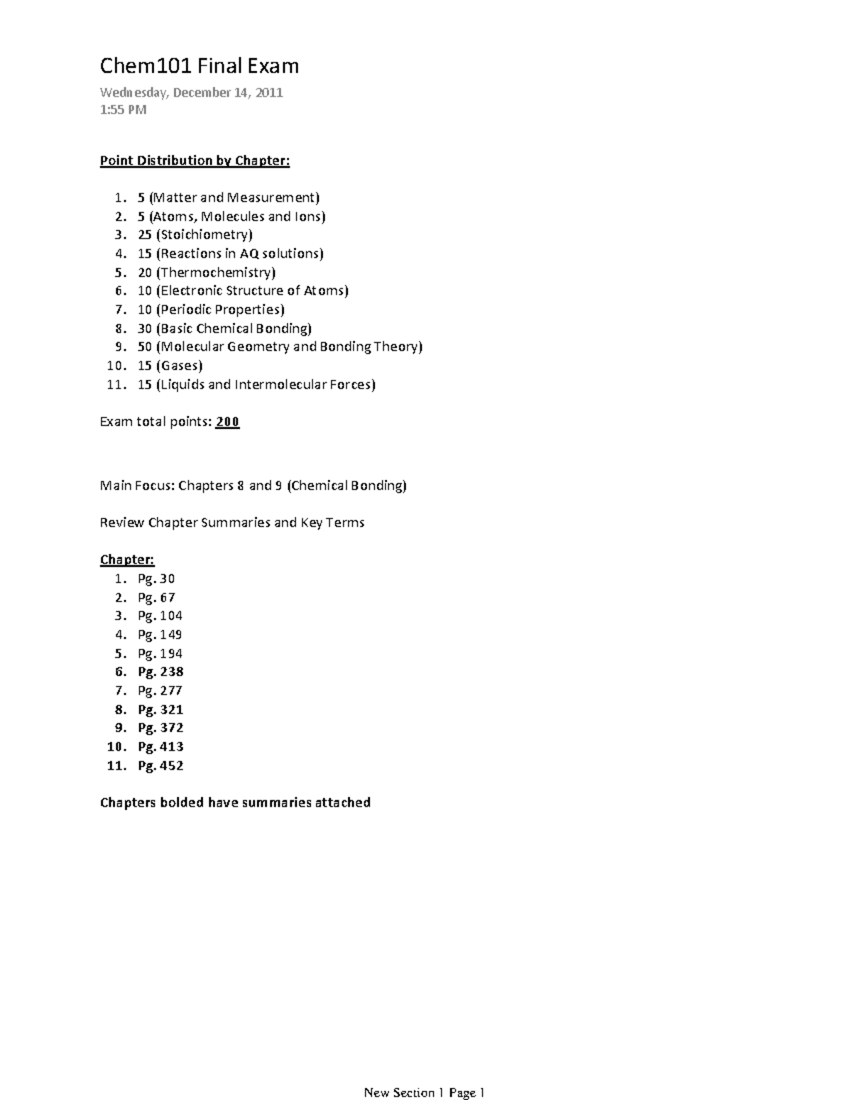 Chem101 Final Exam Study Guide: Key Chapters & Concepts - Studocu
