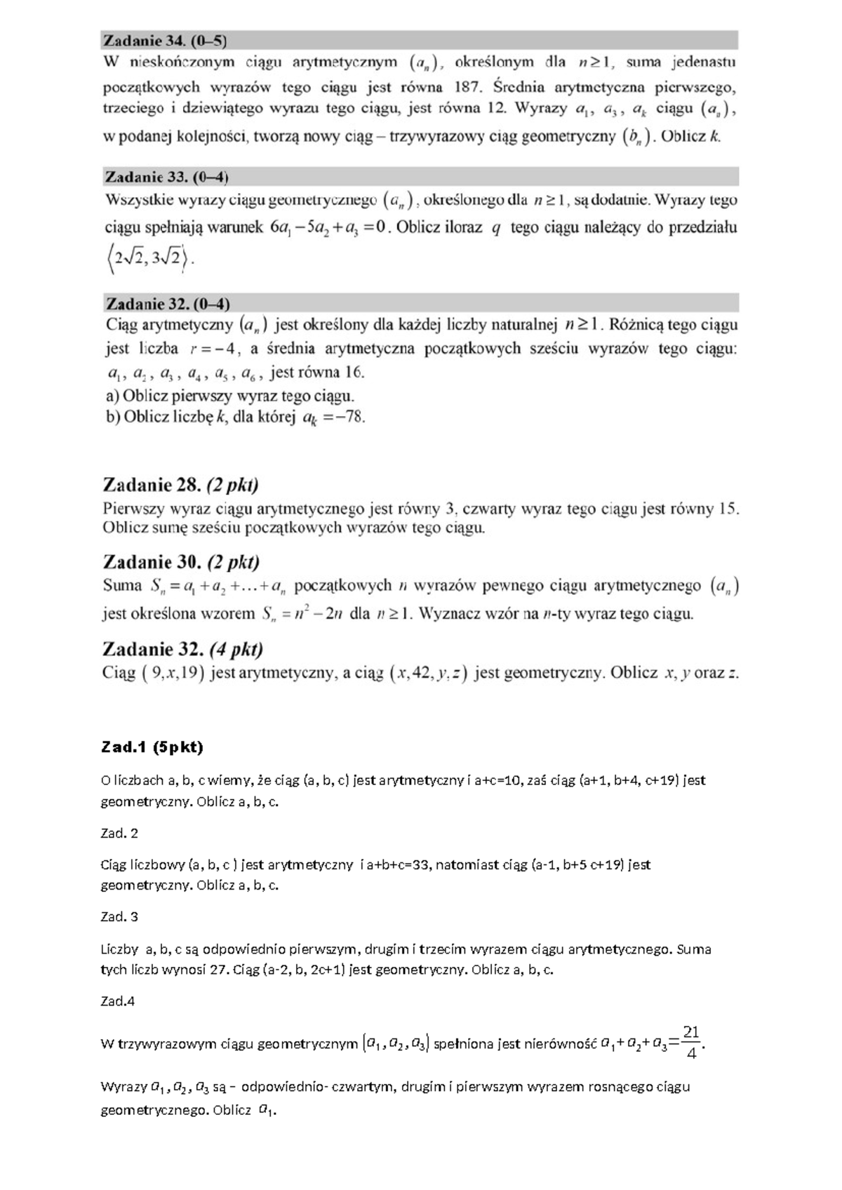 KARTKÓWKA - Ciągi Geometryczne i Arytmetyczne gr. 1 & 2 - Studocu