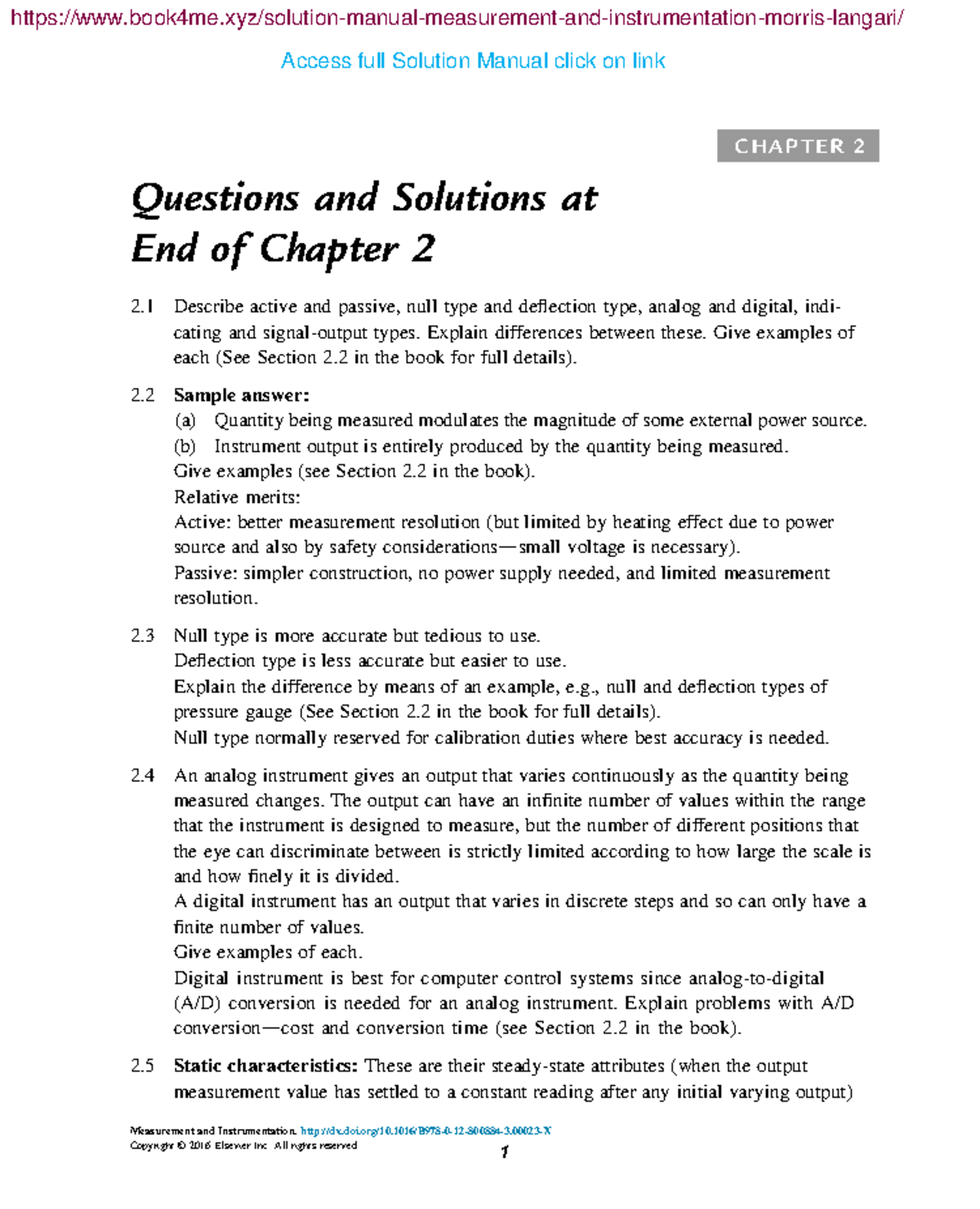 Solution Manual for Measurement and Instrumentation 2nd ed - Alan Morris, Reza Langari - Document Preview