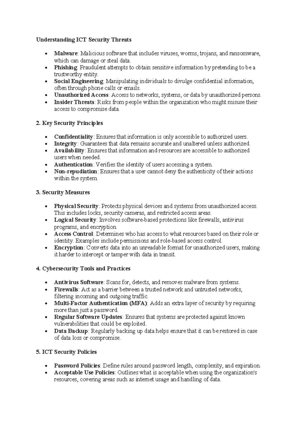 Final Exam ICT Security Notes: Understanding Threats & Policies - Studocu