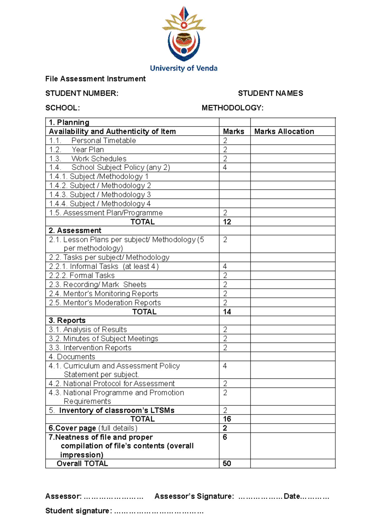 Teacher's File Assessment Instrument - Planning & Evaluation Guide ...