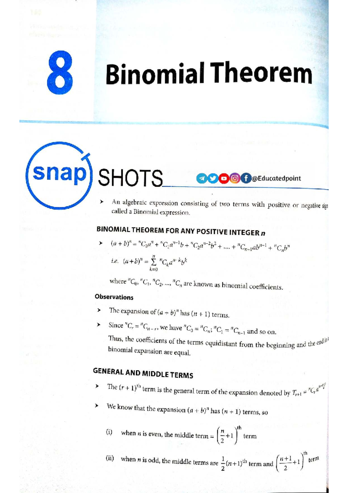 Mathematics I: Binomial Theorem Study Notes and Key Concepts - Studocu
