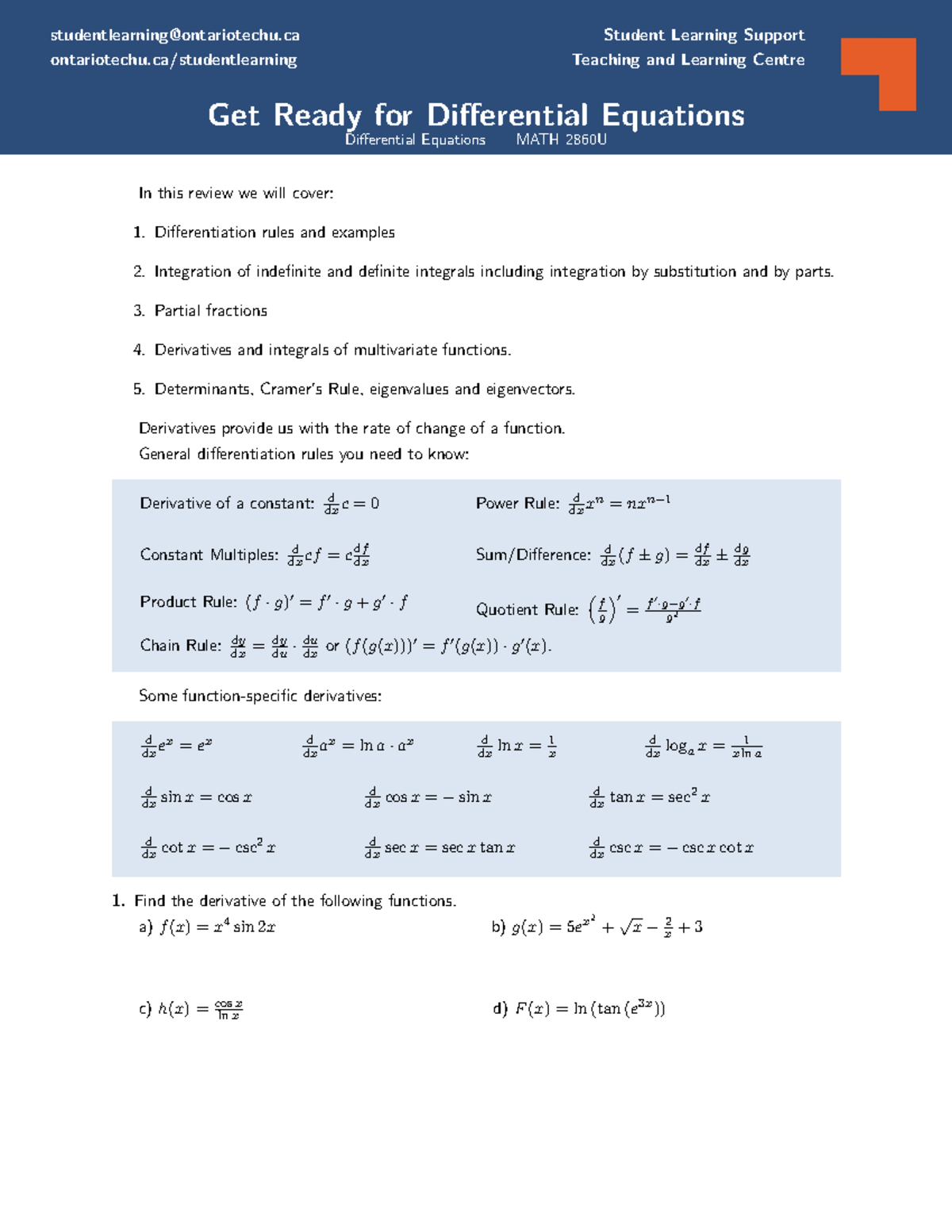 MATH 2860U Final Exam Review: Differential Equations Essentials - Studocu