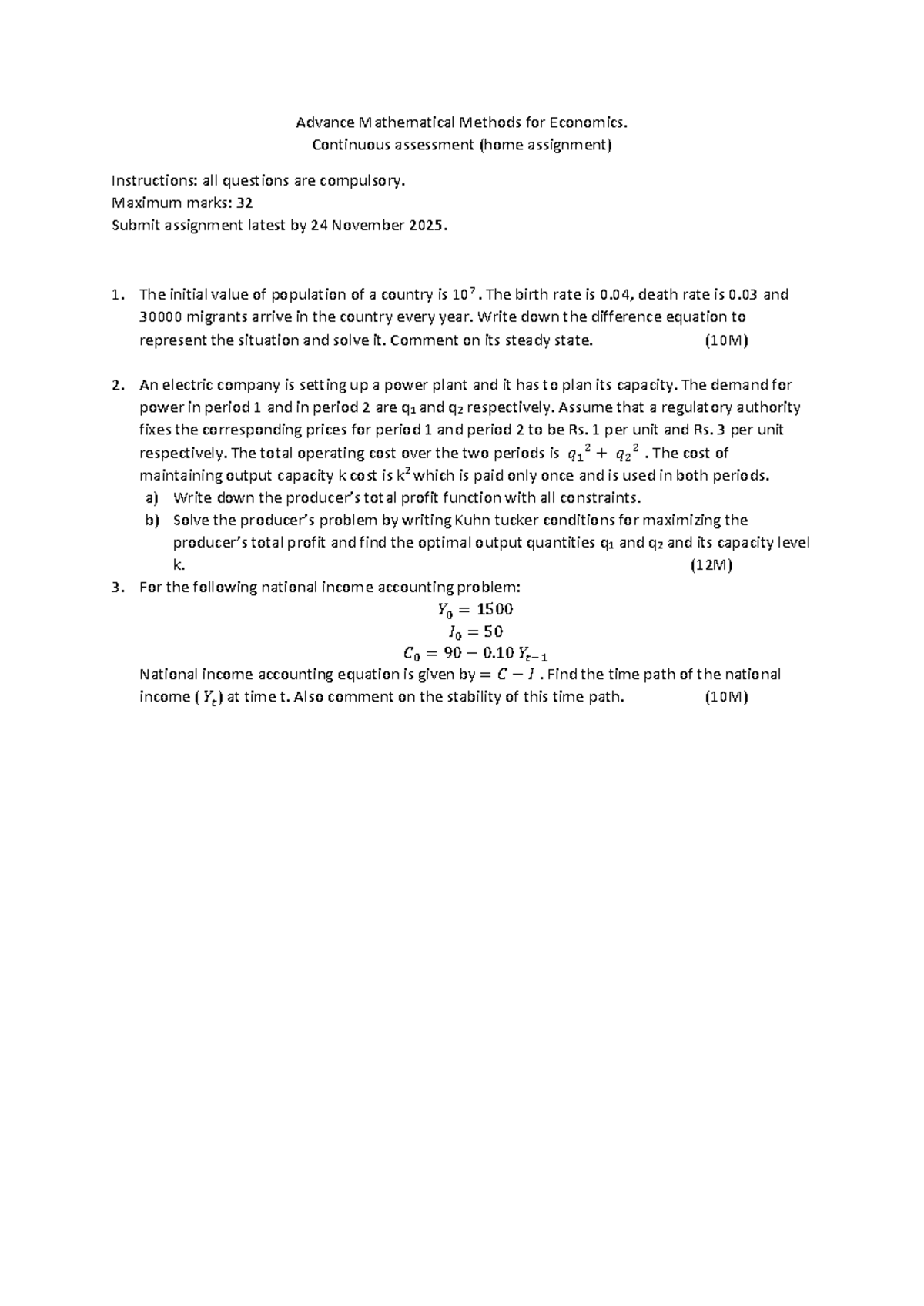 Advance MME CA: Mathematical Methods in Economics Assignment - Studocu