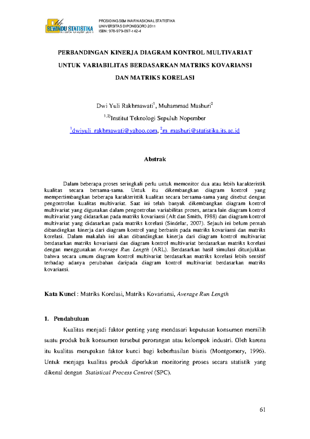 Perbandingan Kinerja Diagram Kontrol Multivariat: Matriks Kovariansi vs ...