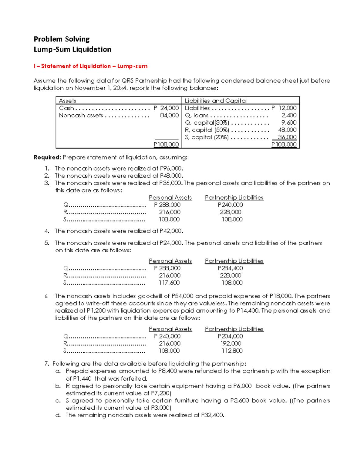 Lump-Sum Liquidation Solutions for QRS Partnership: Comprehensive Guide - Document Preview