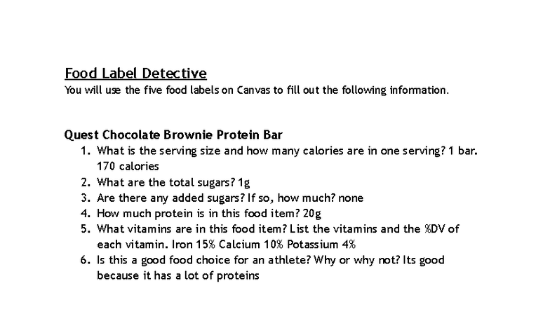 Food Label Detective: Nutritional Analysis of Common Snacks - Studocu