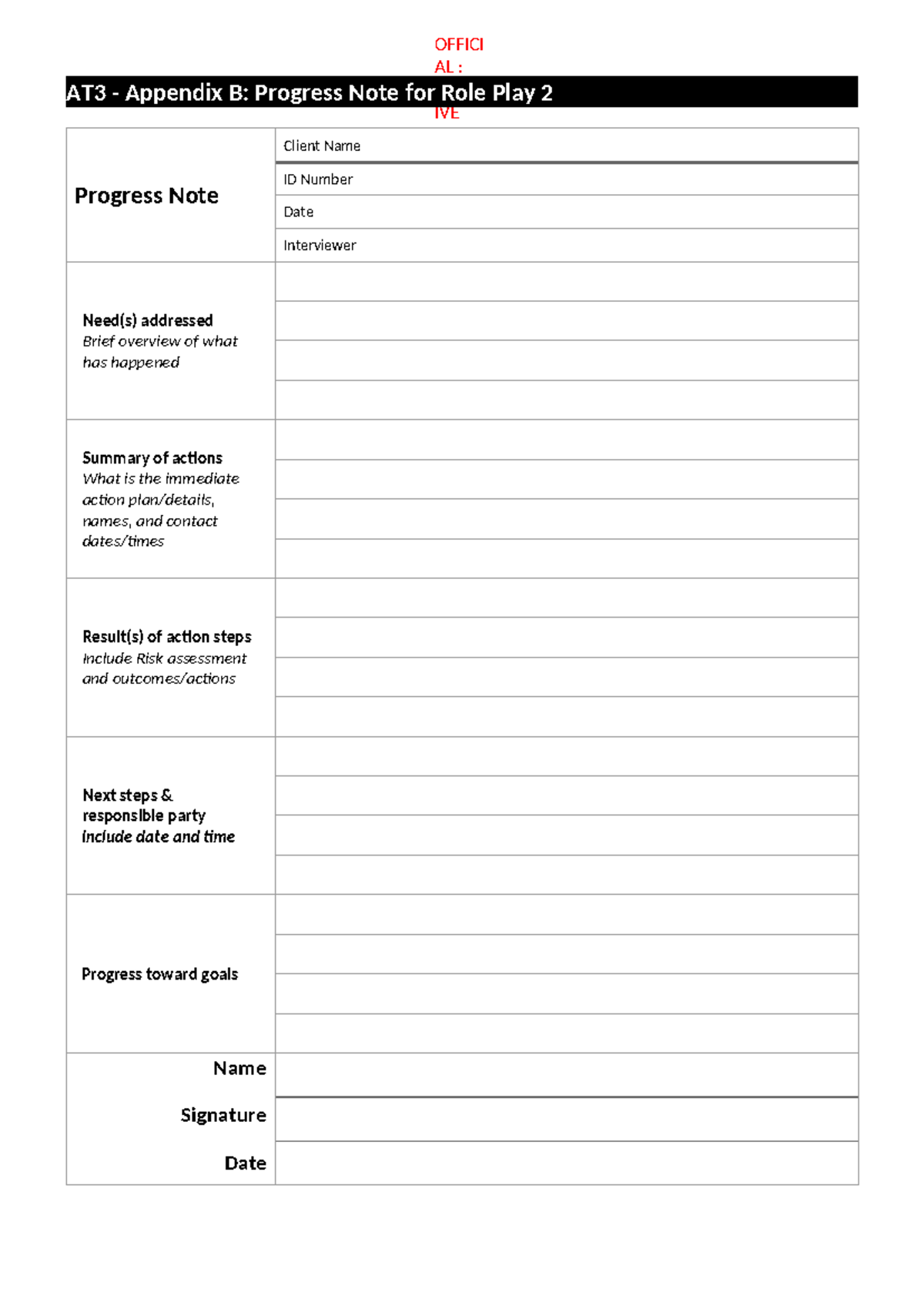 Chcadv 001 AT3 Appendix B Case Notes Student 2024v1 - OFFICI AL ...