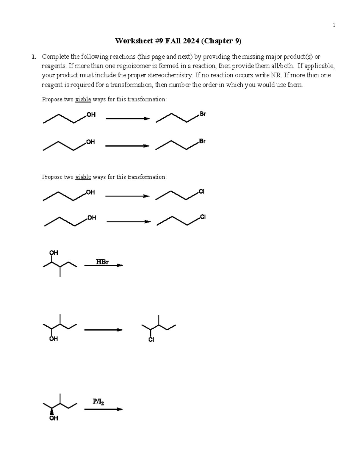 chap 9 worksheet - Worksheet #9 FAll 2024 (Chapter 9) 1. Complete the ...